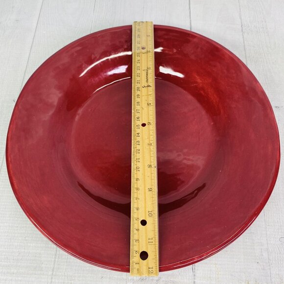 Pottery Barn SAUSALITO Merlot Red Handpainted Rim 12" Dinner Plates Set of 2 - Picture 7 of 13